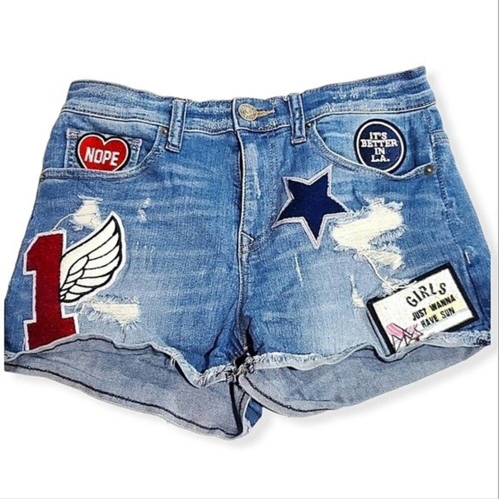 Express Jean Shorts Distressed Patches Size 4